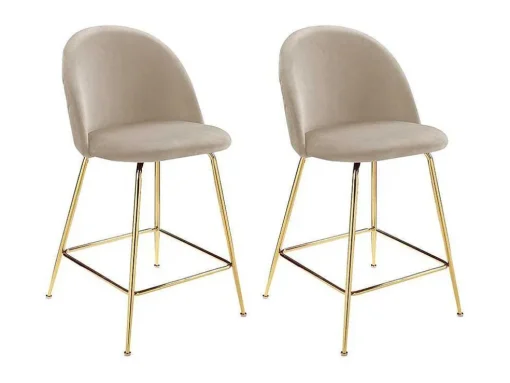 Set Van 2 Barkrukken Melbourne - Fluweel En Goudkleurig Metaal - Beige