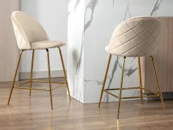 Set Van 2 Barkrukken Melbourne - Fluweel En Goudkleurig Metaal - Beige