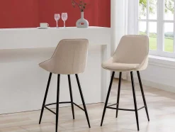 Set Van 2 Barkrukken Van Ribfluweel En Zwart Metaal - Cremewit - Masurie