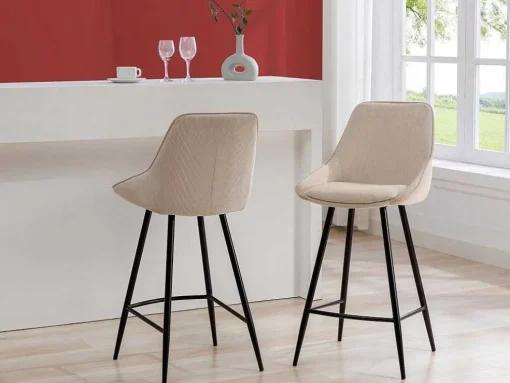 Set Van 2 Barkrukken Van Ribfluweel En Zwart Metaal - Cremewit - Masurie
