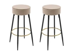 Set Van 2 Barkrukken Van Velours En Zwart Staal - Beige En Goudkleurig - Belinio I