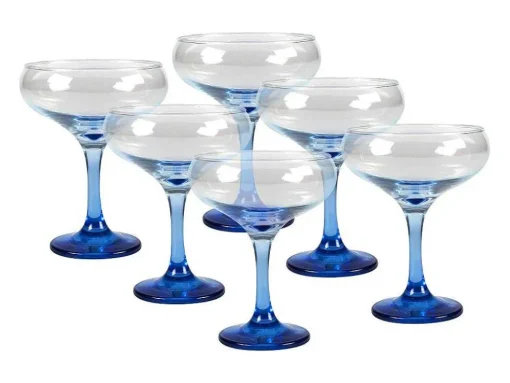 Set Van 6 Blauwe Cocktailglazen Op Voet 32 Cl - D. 6.5 X H. 20 Cm - Coraly