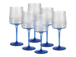 Set Van 6 Blauwe Wijnglazen Op Voet 27 Cl - D. 9.5 X H. 13 Cm - Coraly