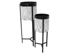 Set Van 2 Bloembakken Op Poot Van Metaal - D20 X H53 Cm En D25 X H69 Cm - Zwart En Wit - Capoli