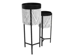 Set Van 2 Bloembakken Op Poot Van Metaal - D20 X H53 Cm En D25 X H69 Cm - Zwart En Wit - Capoli