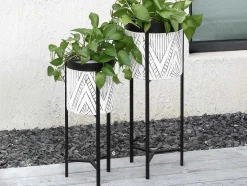 Set Van 2 Bloembakken Op Poot Van Metaal - D20 X H53 Cm En D25 X H69 Cm - Zwart En Wit - Capoli