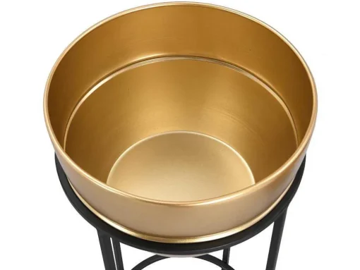 Set Van 2 Bloembakken Op Poot Van Metaal - D25 X H61 Cm En D30 X H77 Cm - Goudkleurig En Zwart - Naba