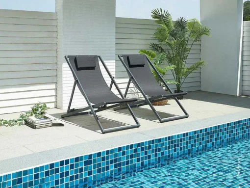 Set Van 2 Chileense Ligstoelen Van Aluminium - Antraciet - Anilio Van Mylia