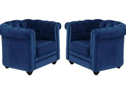Set Van 2 Fauteuils Chesterfield - Fluweel - Konings Blauw