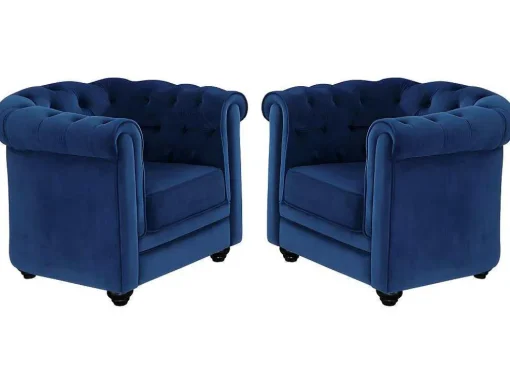 Set Van 2 Fauteuils Chesterfield - Fluweel - Konings Blauw