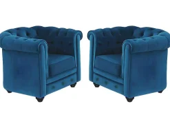 Set Van 2 Fauteuils Chesterfield - Fluweel - Eend Blauw