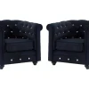 Set Van 2 Fauteuils Chesterfield - Fluweel - Zwart Met Kristallen Knopen