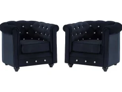Set Van 2 Fauteuils Chesterfield - Fluweel - Zwart Met Kristallen Knopen