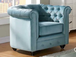 Set Van 2 Fauteuils Chesterfield - Fluweel - Pastel Blauw
