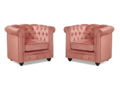 Set Van 2 Fauteuils Chesterfield - Fluweel - Pastel Roze