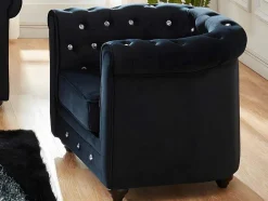 Set Van 2 Fauteuils Chesterfield - Fluweel - Zwart Met Kristallen Knopen