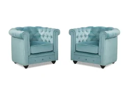 Set Van 2 Fauteuils Chesterfield - Fluweel - Pastel Blauw