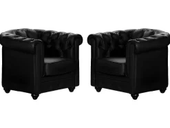 Set Van 2 Fauteuils Chesterfield Van Kunstleer - Zwart