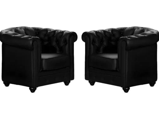 Set Van 2 Fauteuils Chesterfield Van Kunstleer - Zwart
