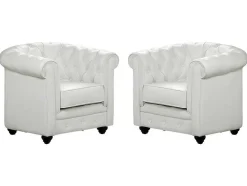 Set Van 2 Fauteuils Chesterfield Van Kunstleer - Wit