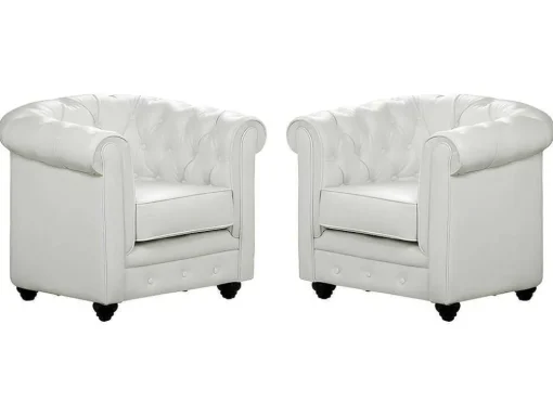 Set Van 2 Fauteuils Chesterfield Van Kunstleer - Wit