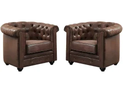 Set Van 2 Fauteuils Chesterfield Van Microvezel Met Vintage Look