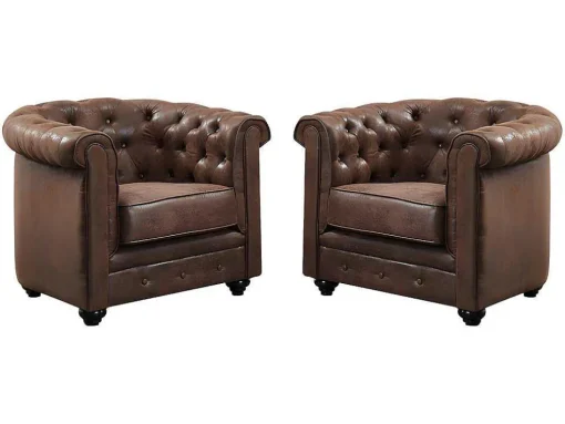 Set Van 2 Fauteuils Chesterfield Van Microvezel Met Vintage Look