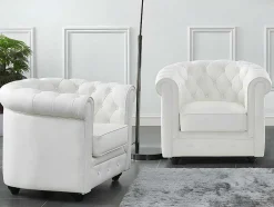 Set Van 2 Fauteuils Van Buffelleer Chesterfield - Wit