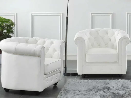 Set Van 2 Fauteuils Van Buffelleer Chesterfield - Wit