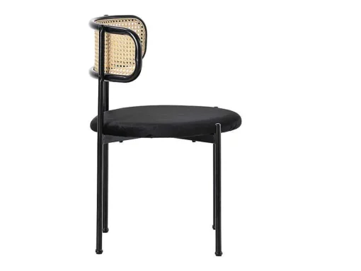 Set Van 2 Fluwelen En Rotan Stoelen - Metalen Poten - Zwart