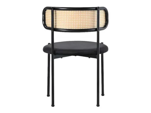 Set Van 2 Fluwelen En Rotan Stoelen - Metalen Poten - Zwart