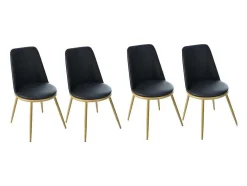 Set Van 4 Fluwelen Gestoffeerde Stoelen Met Rugleuning - Goudkleurige Metalen Structuur - Zwart