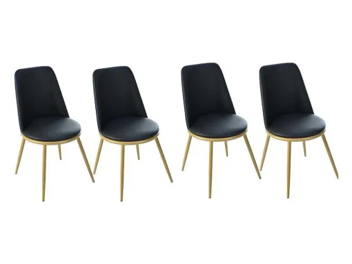 Set Van 4 Fluwelen Gestoffeerde Stoelen Met Rugleuning - Goudkleurige Metalen Structuur - Zwart