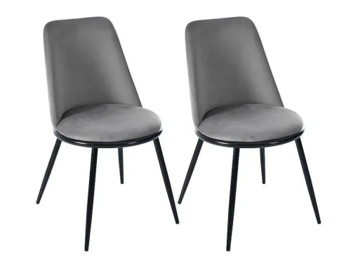 Set Van 2 Fluwelen Gestoffeerde Stoelen Met Rugleuning - Zwart Metalen Structuur - Grijs