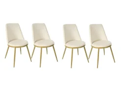 Set Van 4 Fluwelen Gestoffeerde Stoelen Met Rugleuning - Goud Metalen Structuur - Beige