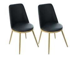 Set Van 4 Fluwelen Gestoffeerde Stoelen Met Rugleuning - Goudkleurige Metalen Structuur - Zwart