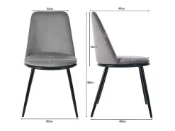 Set Van 2 Fluwelen Gestoffeerde Stoelen Met Rugleuning - Zwart Metalen Structuur - Grijs