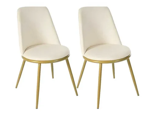 Set Van 4 Fluwelen Gestoffeerde Stoelen Met Rugleuning - Goud Metalen Structuur - Beige