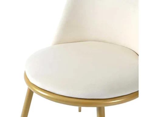 Set Van 4 Fluwelen Gestoffeerde Stoelen Met Rugleuning - Goud Metalen Structuur - Beige