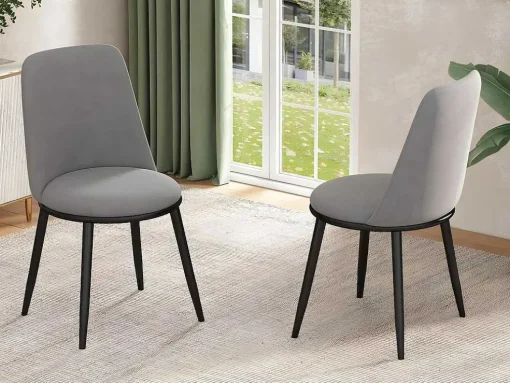 Set Van 2 Fluwelen Gestoffeerde Stoelen Met Rugleuning - Zwart Metalen Structuur - Grijs