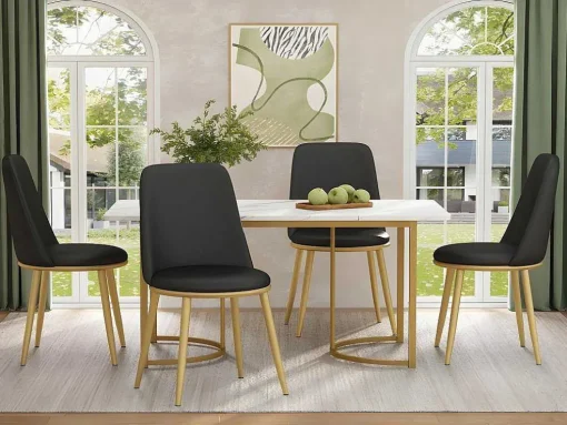 Set Van 4 Fluwelen Gestoffeerde Stoelen Met Rugleuning - Goudkleurige Metalen Structuur - Zwart