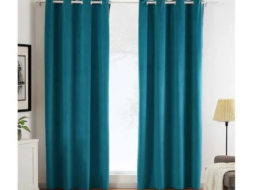 Set Van 2 Fluwelen Gordijnen - 140 X 260 Cm - Blauw - Ahtari