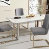 Set Van 4 Fluwelen Sledestoelen - Rugleuning Ruitpatroon - Onderstel Goudkleurig Metaal - Grijs