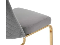 Set Van 4 Fluwelen Sledestoelen - Rugleuning Ruitpatroon - Onderstel Goudkleurig Metaal - Grijs