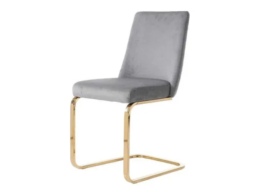Set Van 4 Fluwelen Sledestoelen - Rugleuning Ruitpatroon - Onderstel Goudkleurig Metaal - Grijs