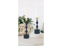 Set Van 2 Geemailleerde Aluminium Kandelaars - H.26,5 Cm En H.22 Cm - Eend Blauw - Parina