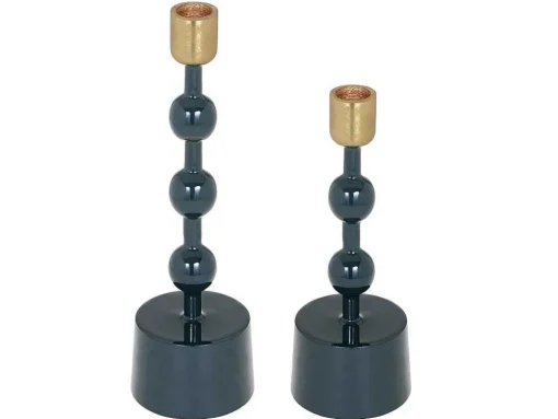 Set Van 2 Geemailleerde Aluminium Kandelaars - H.26,5 Cm En H.22 Cm - Eend Blauw - Parina