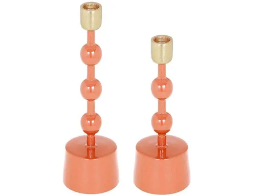 Set Van 2 Geemailleerde Aluminium Kandelaars - H.26,5 Cm En H.22 Cm - Terracotta - Parina