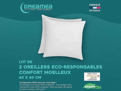 Set Van 2 Gerecyclede Hoofdkussens 60 X 60 Cm Van Dreamea - 100% Microvezel Hoes - Rosa
