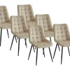 Set Van 6 Gewatteerde Stoelen - Velours En Zwart Metaal - Beige - Ollua